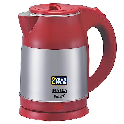INALSA Electric Kettle WOW-1500W with 360° Cordless Base, Boil Dry Protection & Auto-Shut Off| Dual Finish Body & Concealed Heating Element| In-Built Filter Sieve, Hinged Lid & 1.8L, (Grey/Red) INALSA Electric Kettle WOW-1500W with 360° Cordless Base, Boil Dry Protection & Auto-Shut Off| Dual Finish Body & Concealed Heating Element| In-Built Filter Sieve, Hinged Lid & 1.8L, (Grey/Red)